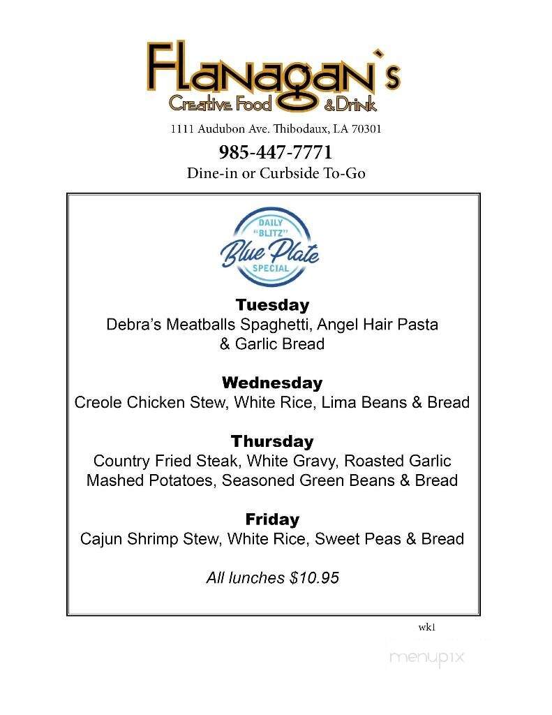 Flanagan's Creative Food - Thibodaux, LA menu_pic
