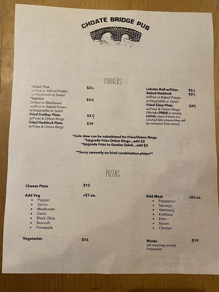 Choate Bridge Restaurant - Ipswich, MA menu_pic