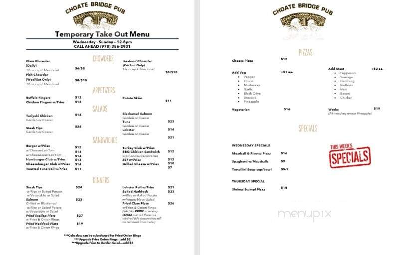 Choate Bridge Restaurant - Ipswich, MA menu_pic