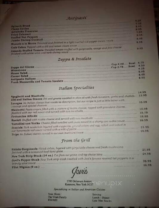 Jovi's Italian Grille & Bistro - Buffalo, NY menu_pic