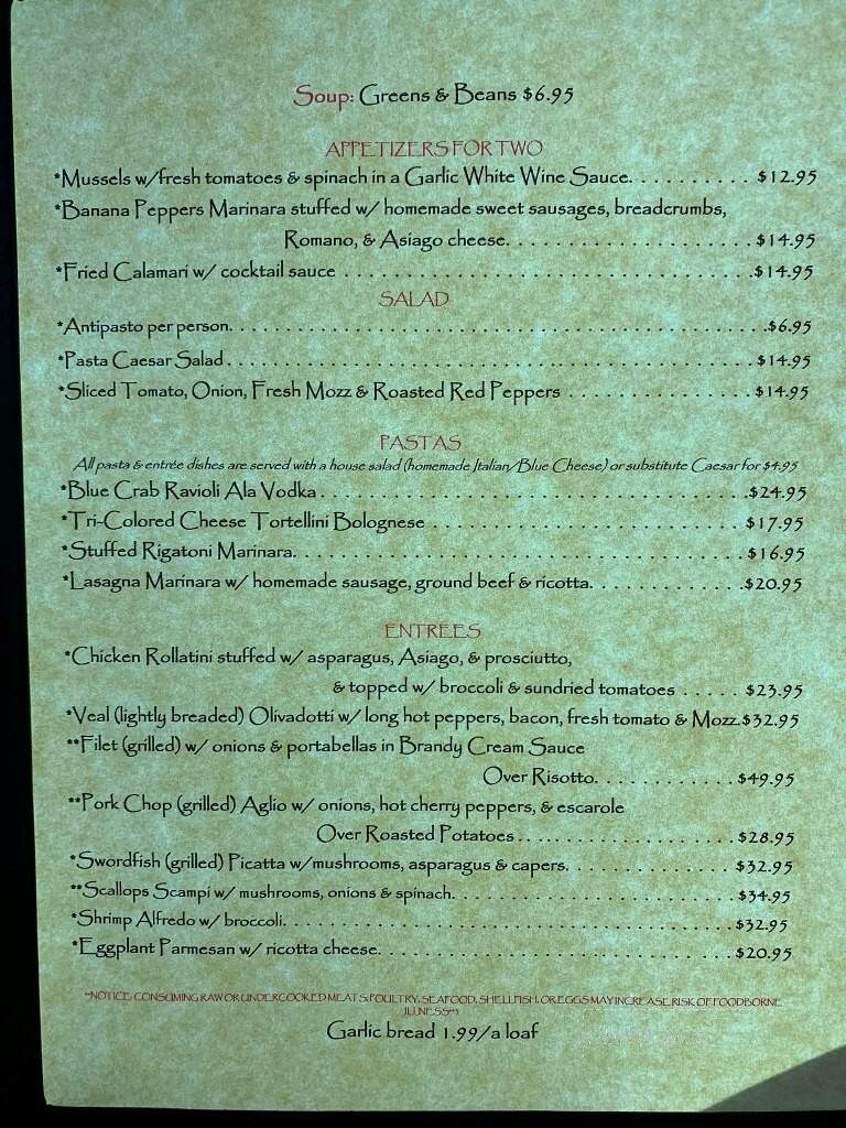 Benny Rappa's Trattoria - North Myrtle Beach, SC menu_pic