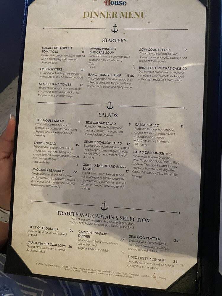 Sea Captain's House - Myrtle Beach, SC menu_pic