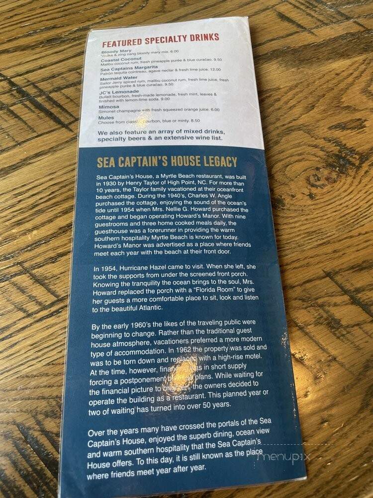 Sea Captain's House - Myrtle Beach, SC menu_pic
