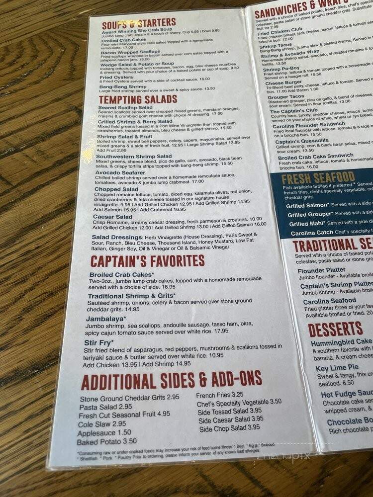 Sea Captain's House - Myrtle Beach, SC menu_pic