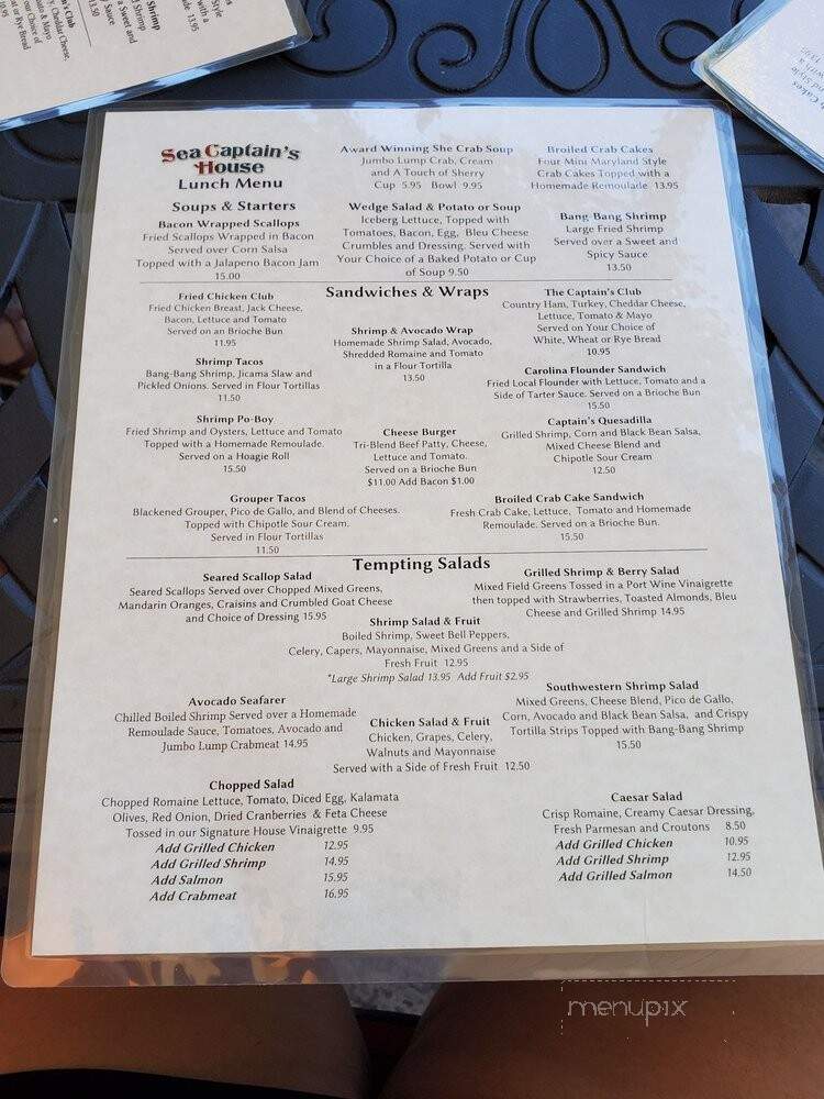 Sea Captain's House - Myrtle Beach, SC menu_pic