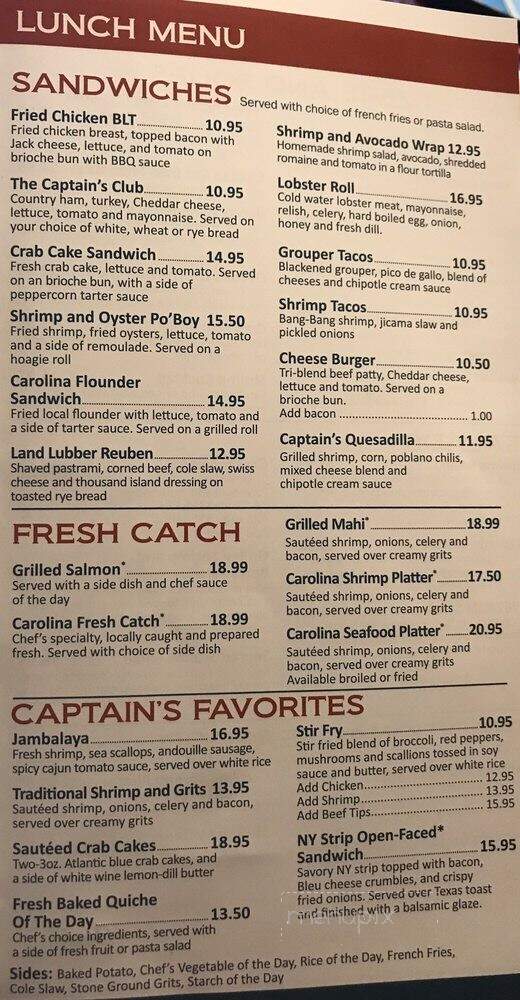 Sea Captain's House - Myrtle Beach, SC menu_pic