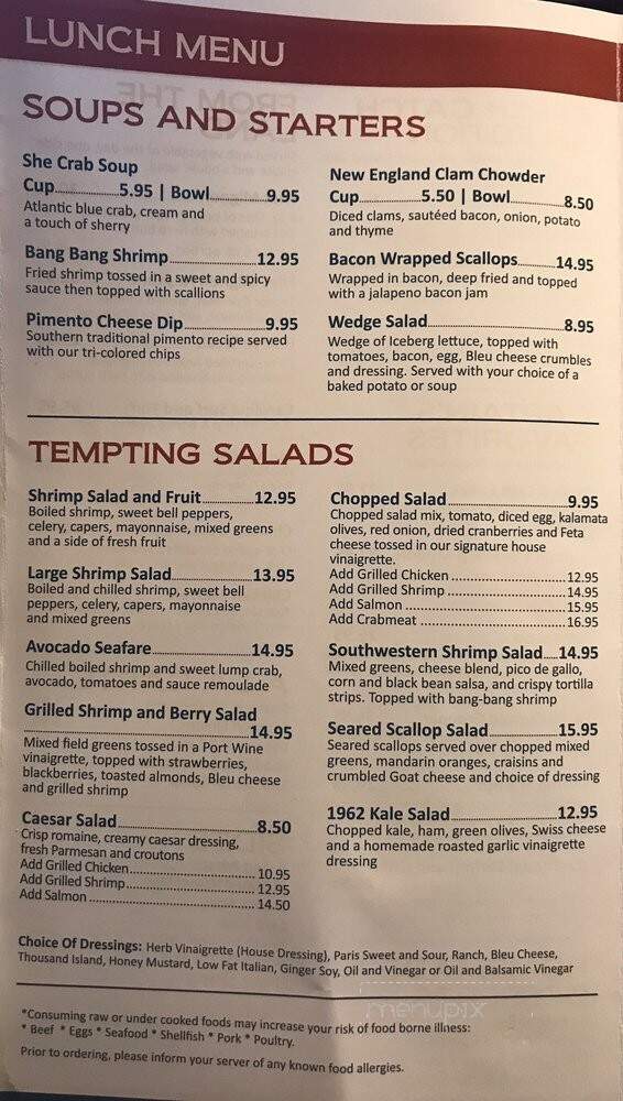 Sea Captain's House - Myrtle Beach, SC menu_pic