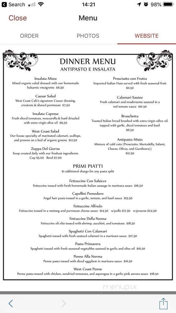 West Coast Cafe - San Bruno, CA menu_pic