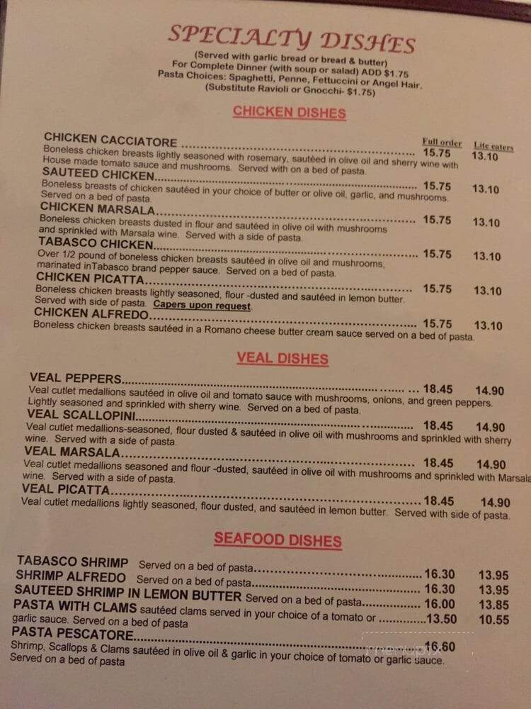 Alex Di Peppe's Italian Restaurant - Arcadia, CA menu_pic