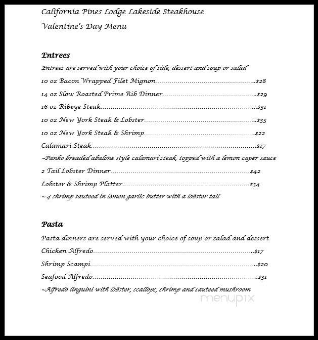 California Pines Lodge - Alturas, CA menu_pic