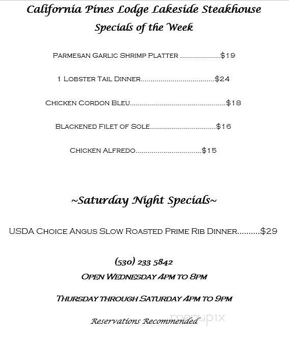California Pines Lodge - Alturas, CA menu_pic
