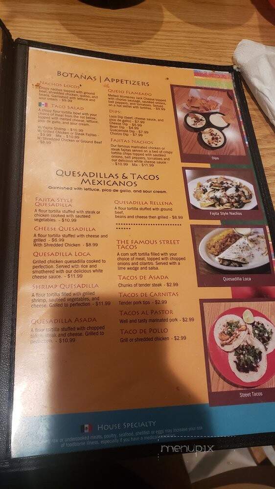 El Ranchero Loco - Pigeon Forge, TN menu_pic