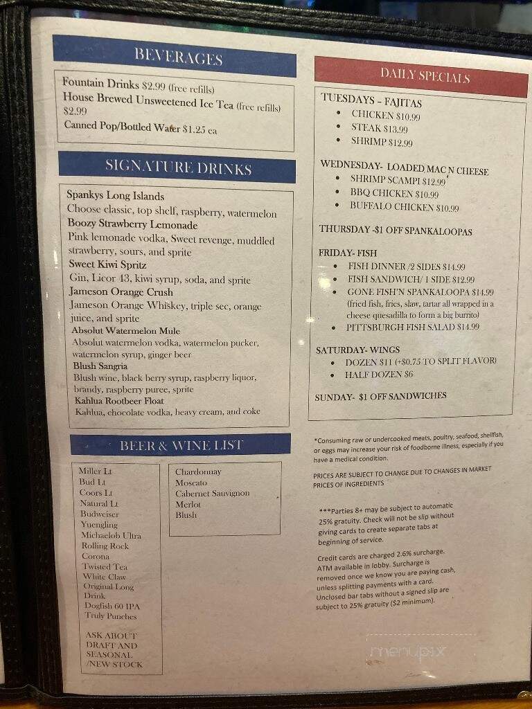 Spanky D's Restaurant and Catering Hall - Beaver, PA menu_pic