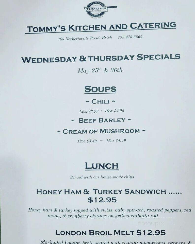 Tommy's Kitchen and Catering - Brick Township, NJ menu_pic