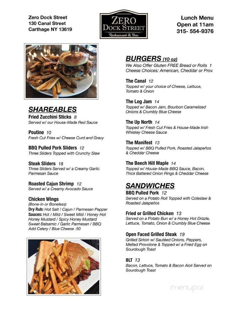 Zero Dock Street - Carthage, NY menu_pic