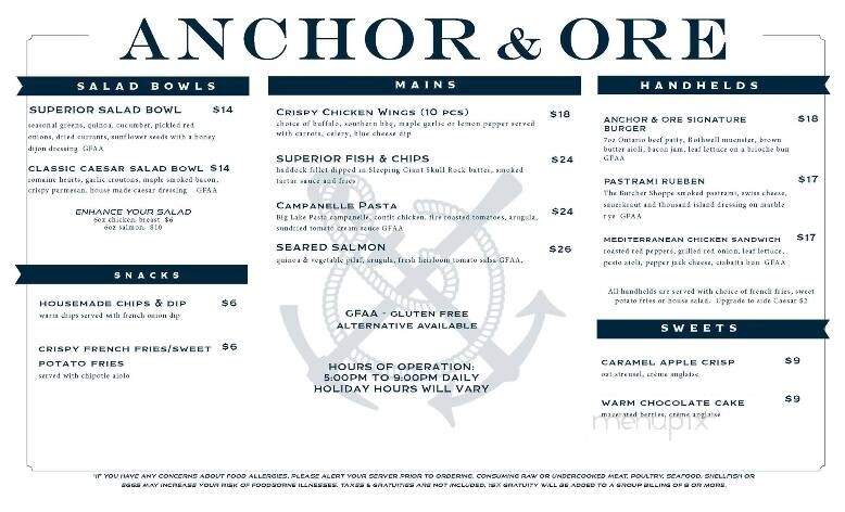 Anchor & Ore - Thunder Bay, ON menu_pic