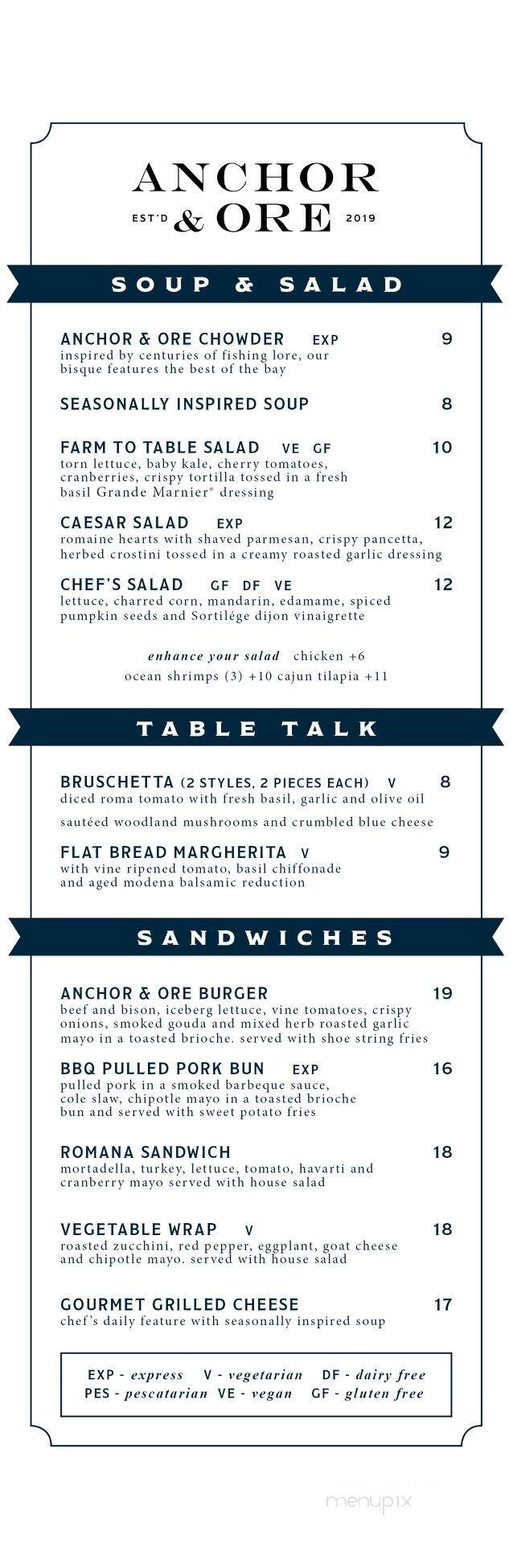 Anchor & Ore - Thunder Bay, ON menu_pic