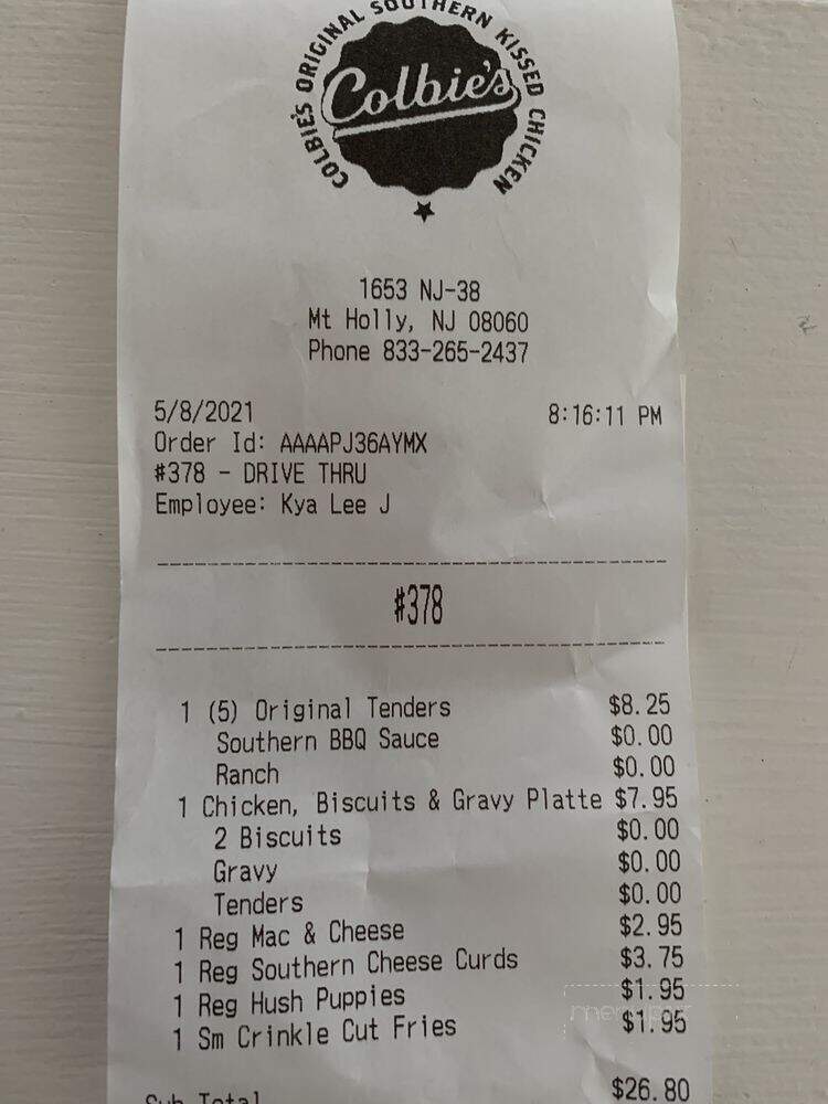 Colbie's Southern Kissed Chicken - West Mount Holly, NJ menu_pic