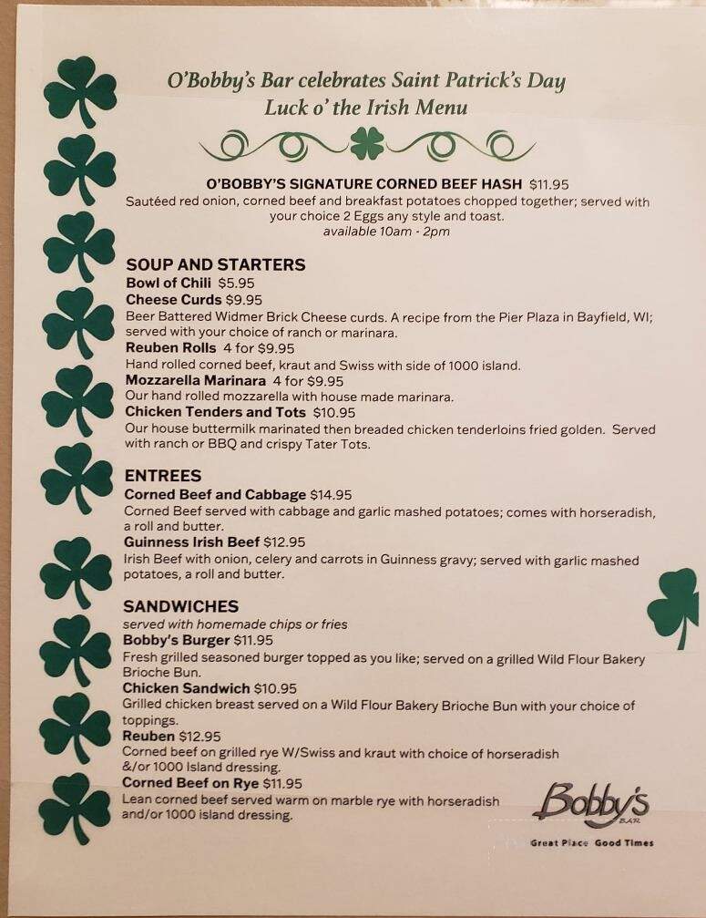 Bobby's Bar - Brookfield, WI menu_pic