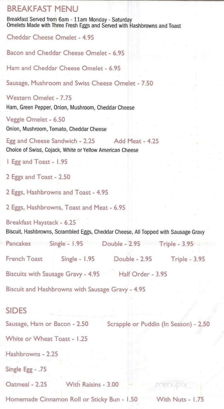 Country Store Cafe - Newburg, PA menu_pic