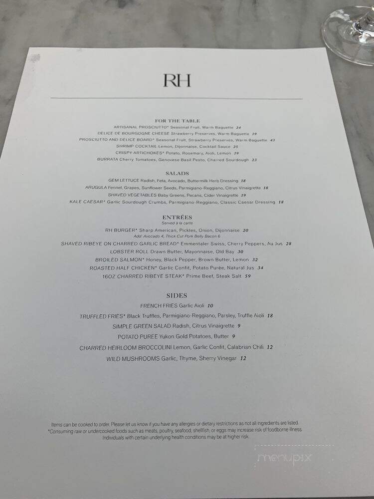 RH Rooftop Restaurant - Edina, MN menu_pic