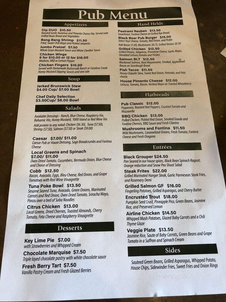 Black Bear Pub - Jasper, GA menu_pic