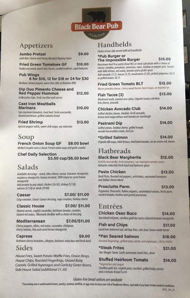 Black Bear Pub - Jasper, GA menu_pic