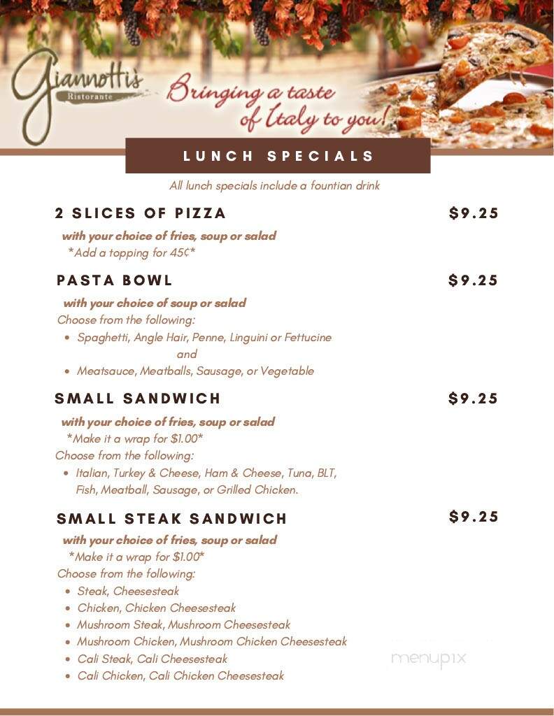 Giannotti's Ristorante - Kutztown, PA menu_pic