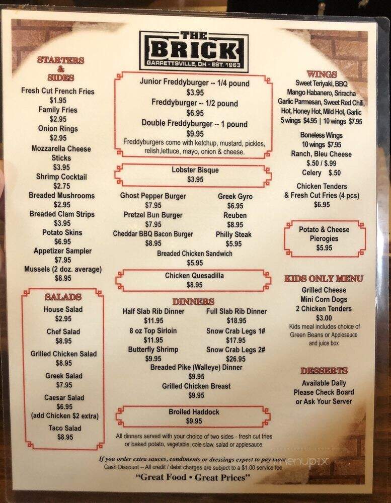 Brick Tavern - Garrettsville, OH menu_pic