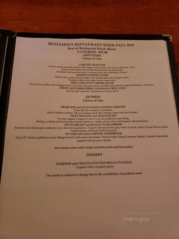 Benjamin's Restaurant and Raw Bar - Newport, RI menu_pic