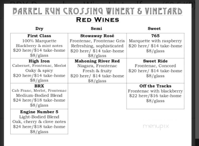 Barrel Run Crossing Winery and Vineyard - Rootstown, OH menu_pic