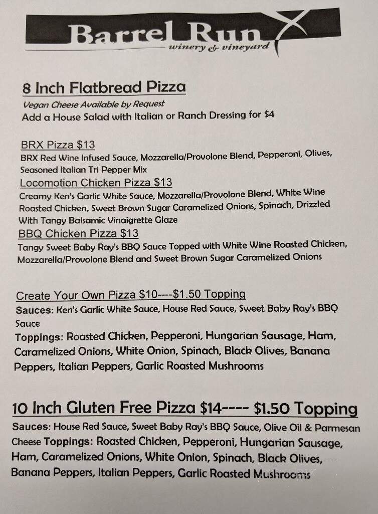 Barrel Run Crossing Winery and Vineyard - Rootstown, OH menu_pic