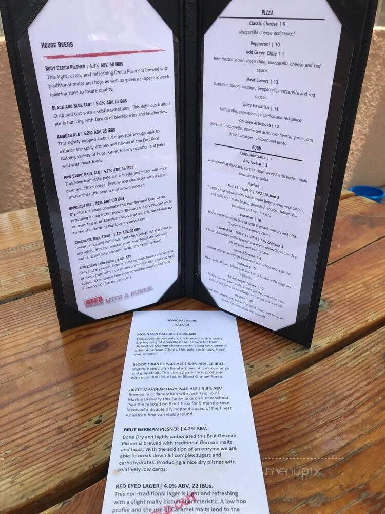 Boxing Bear Brewing Co. - Albuquerque, NM menu_pic