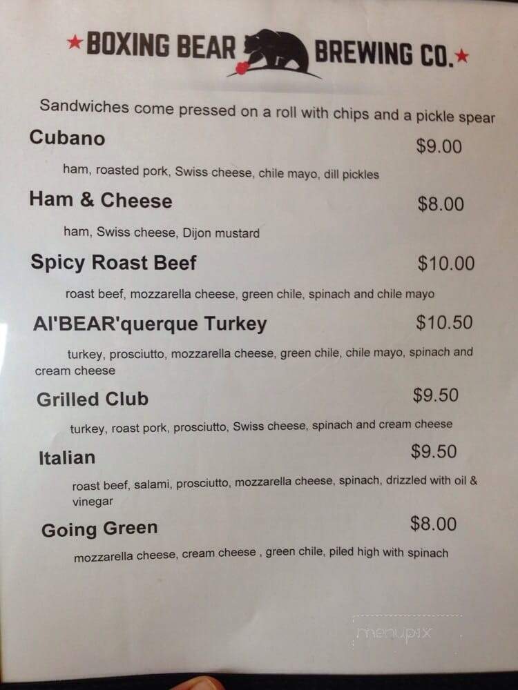 Boxing Bear Brewing Co. - Albuquerque, NM menu_pic