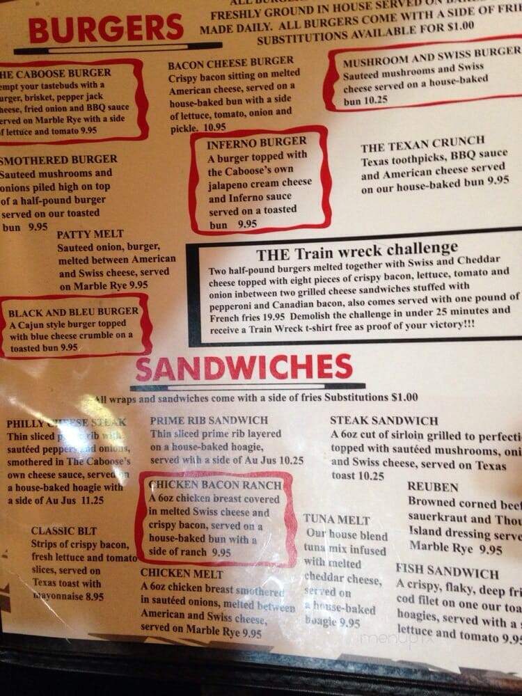 The Caboose - Tracy, MN menu_pic