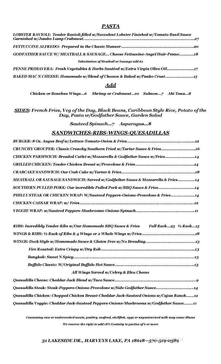 Damien’s On The Lake - Harveys Lake, PA menu_pic