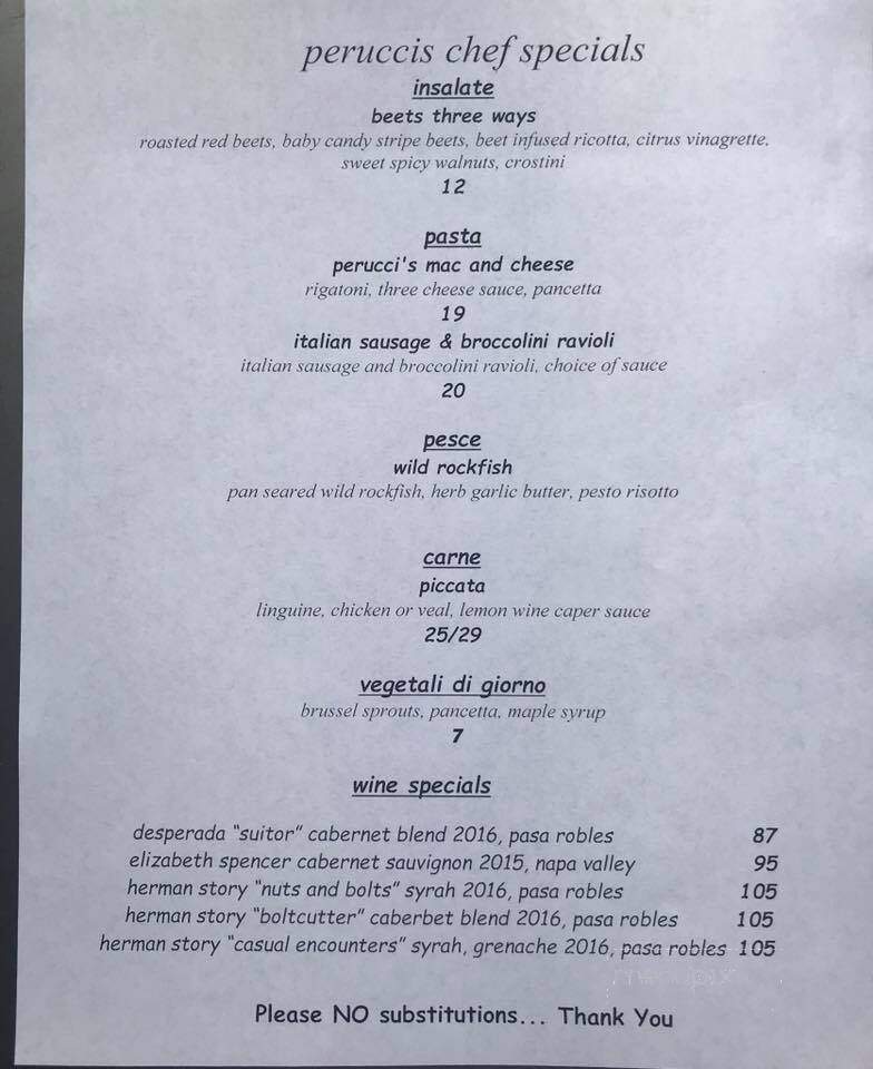 Perucci's Classic Italian Restaurant - Millville, DE menu_pic