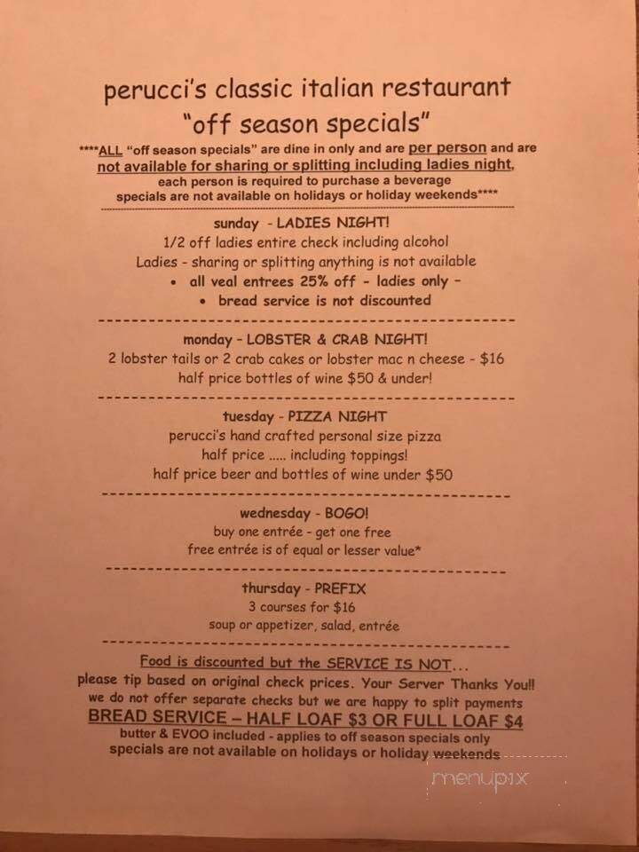 Perucci's Classic Italian Restaurant - Millville, DE menu_pic