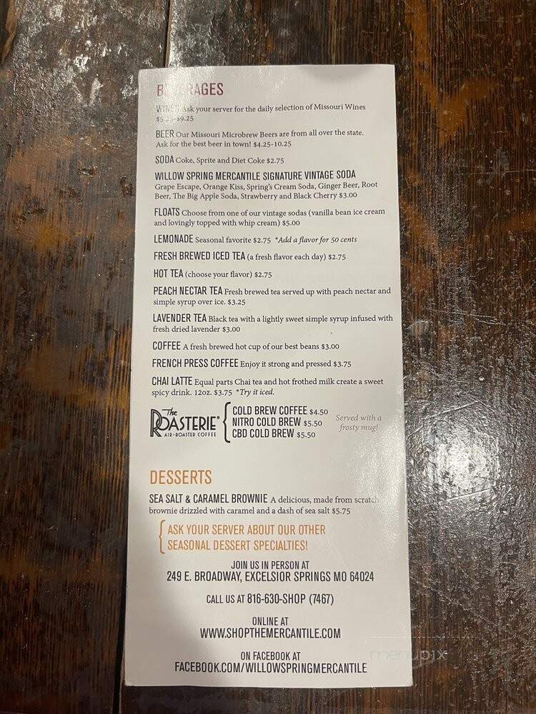 Willow Spring Mercantile - Excelsior Springs, MO menu_pic