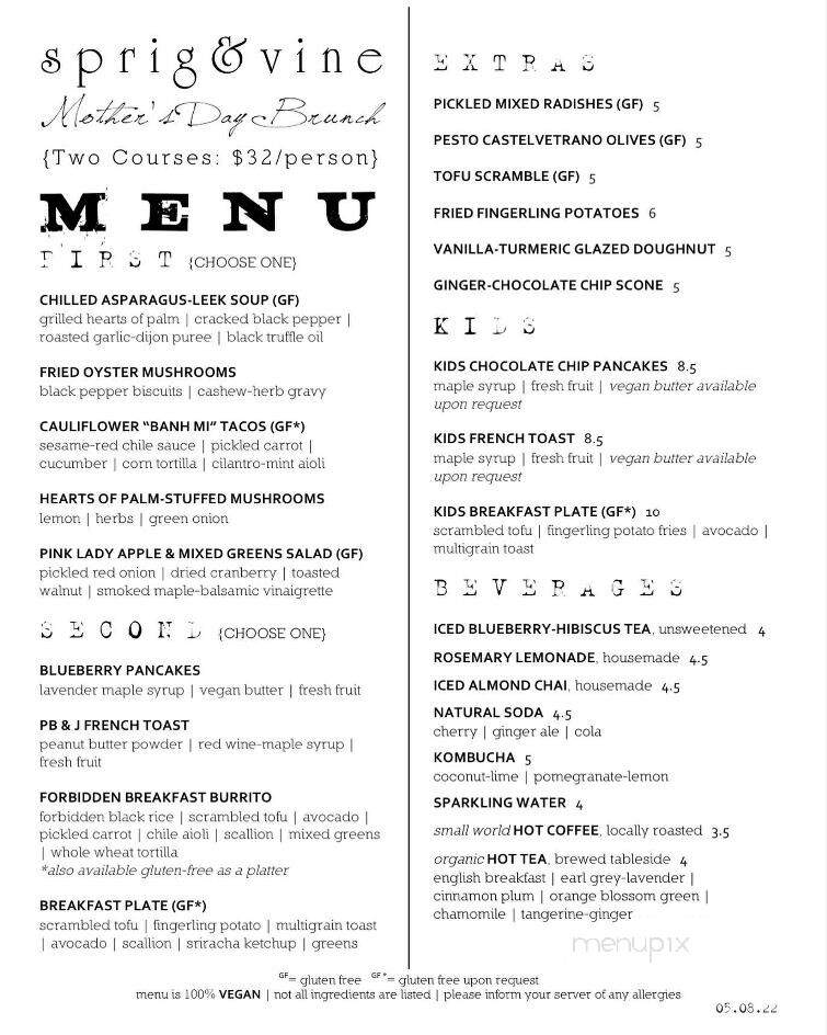 Sprig and Vine - New Hope, PA menu_pic
