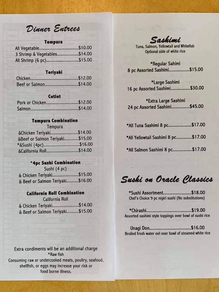 Sushi On Oracle - Tucson, AZ menu_pic