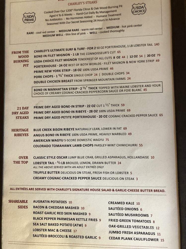Charley's Steak House - Kissimmee, FL menu_pic