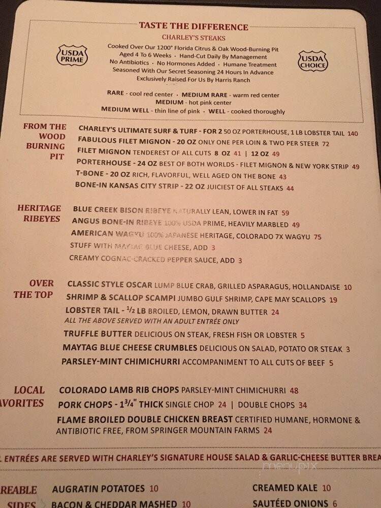 Charley's Steak House - Kissimmee, FL menu_pic