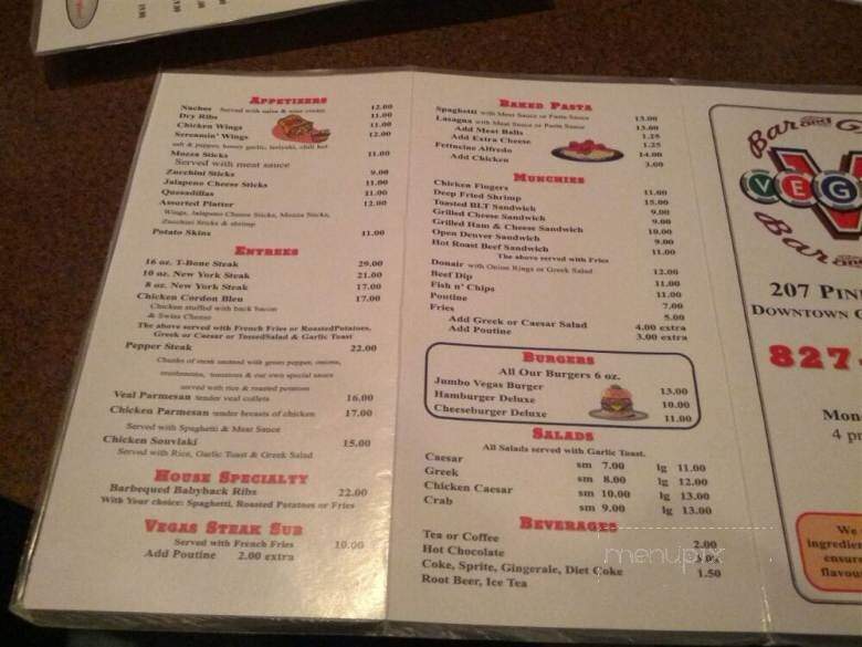 Vegas Bar and Grill - Grande Cache, AB menu_pic