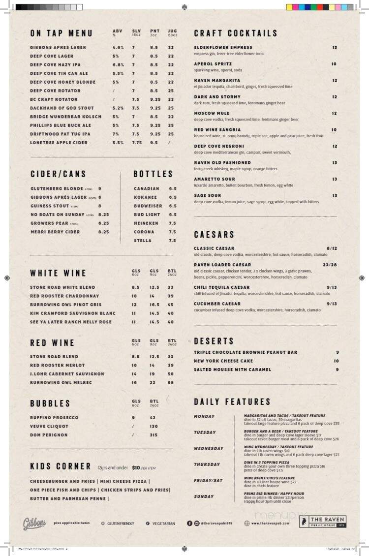 The Raven Pub - North Vancouver, BC menu_pic