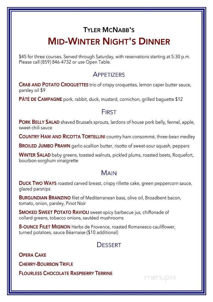 Holly Hill Inn - Midway, KY menu_pic