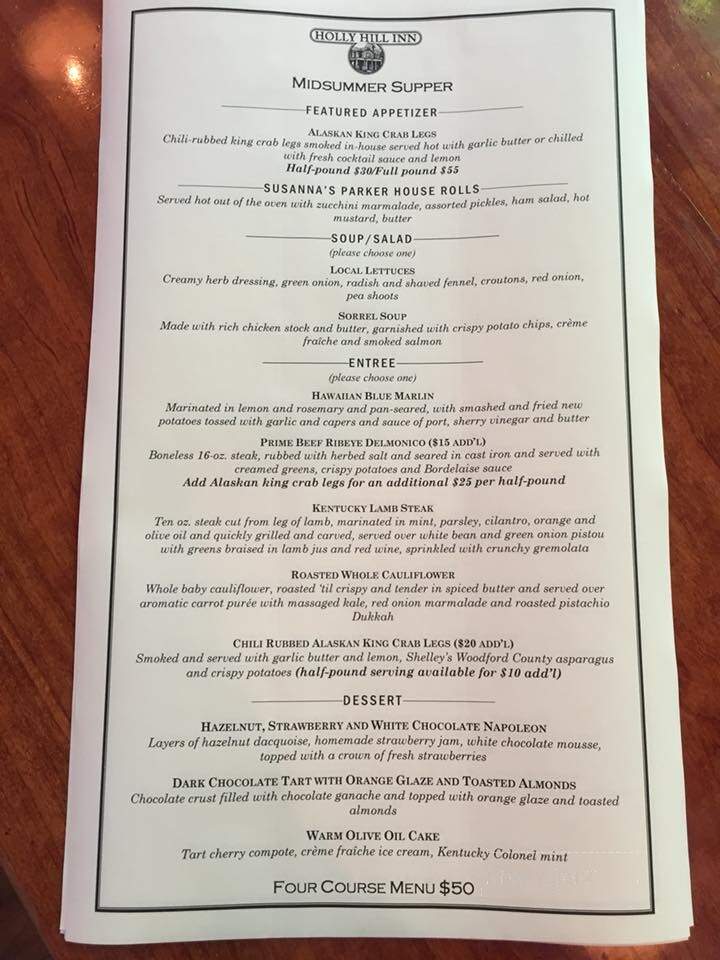 Holly Hill Inn - Midway, KY menu_pic