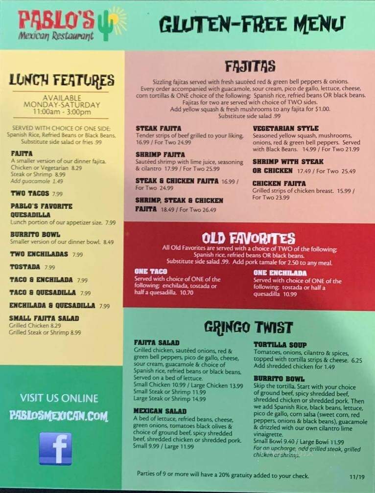 Pablo's Mexican Restaurant - Shakopee, MN menu_pic