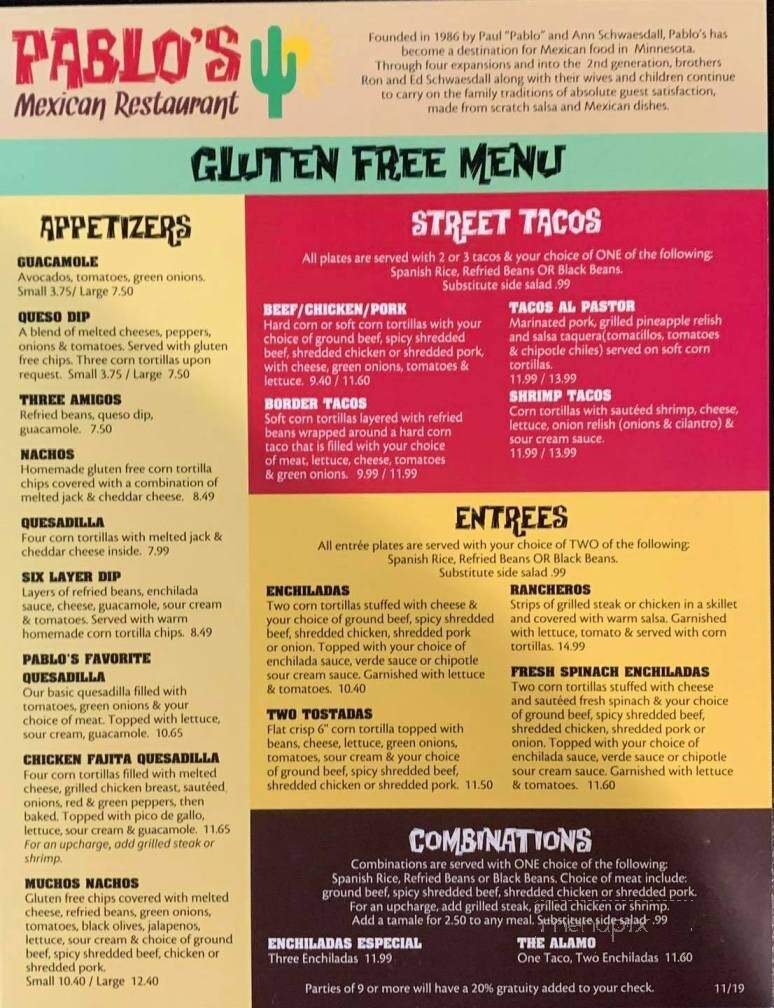 Pablo's Mexican Restaurant - Shakopee, MN menu_pic