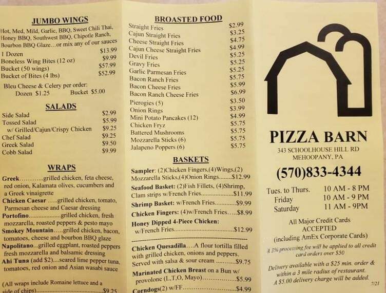 Pizza Barn - Mehoopany, PA menu_pic